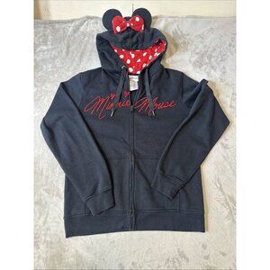 Women’s Disney Parks Minnie mouse Full Zip hoodie black red white Drawstring XL